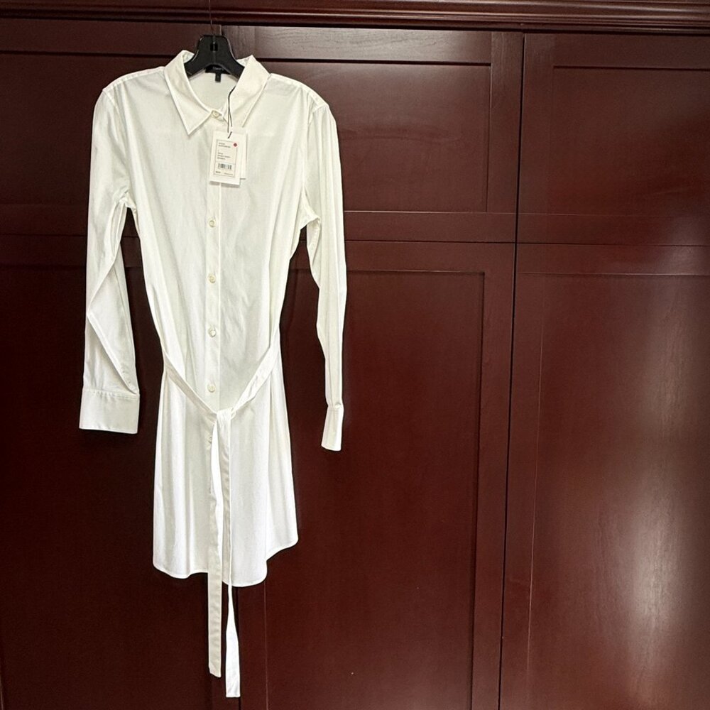 Theory The Clean Shirtdress in White Belted Stretch Cotton - Large NWT